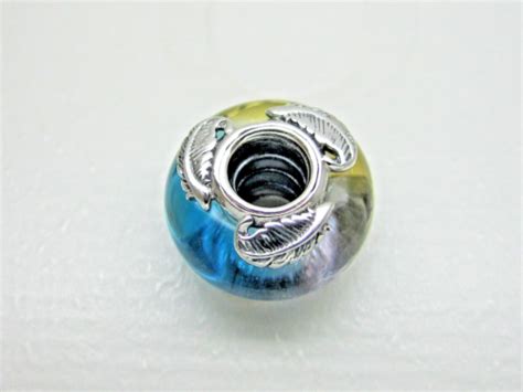 Authentic Pandora 792577C00 Multicolor Murano Glass Curved Feather