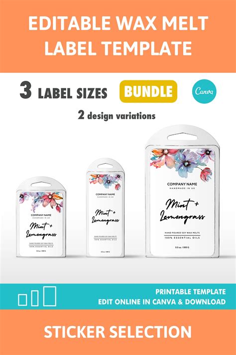 Editable Wax Melt Label Template Sizes Bundle Printable Etsy Uk