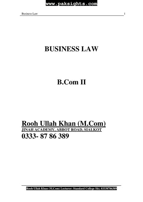 Business Law Notes B Business Law Business Law B Ii Rooh Ullah Khan