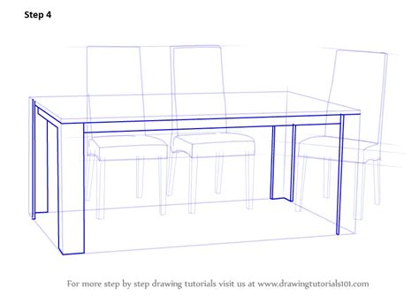 How To Draw Dining Table With Chairs Furniture Step By Step