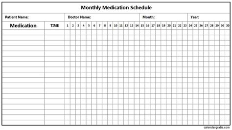 Medication Schedule Template Daily Weekly Monthly Medication Chart