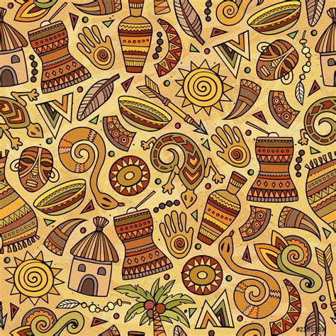 Cartoon Cute Hand Drawn African Seamless Pattern Stock Vector