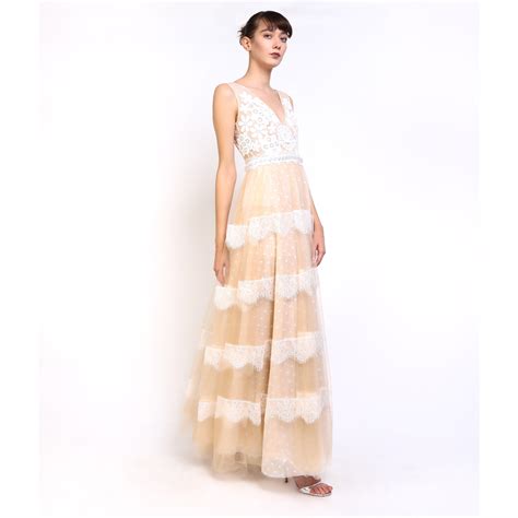 Rochie De Mireasa Lunga Din Dantela Si Tul Alb Cu Nude EVA 40 EMAG Ro