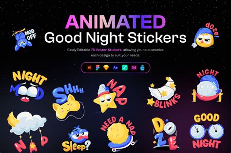 Animated Good Night Stickers on Yellow Images Creative Store - 133880