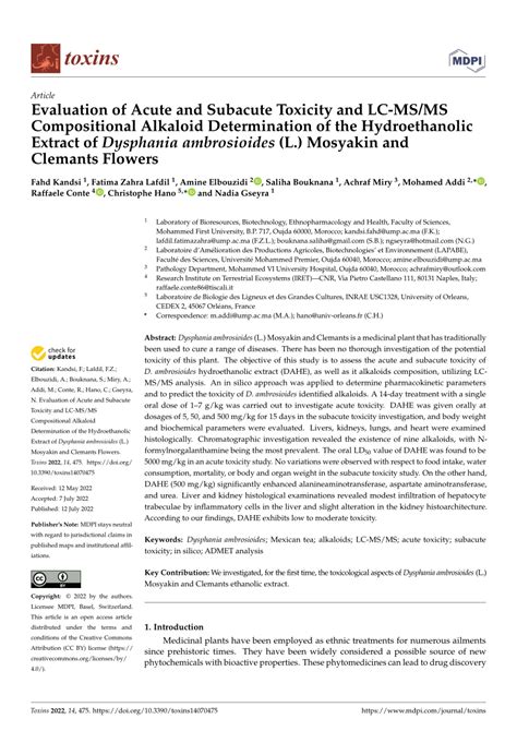 Pdf Evaluation Of Acute And Subacute Toxicity And Lc Msms