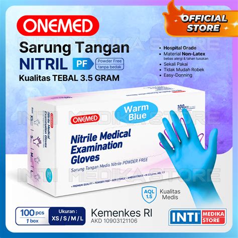 Jual ONEMED Sarung Tangan Nitril WARM BLUE POWDER FREE Tanpa Tepung