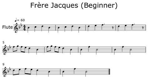 Frère Jacques Beginner Sheet music for Flute