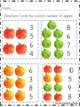 Apple Counting Worksheet Preschool Pre K Math By The Preschool