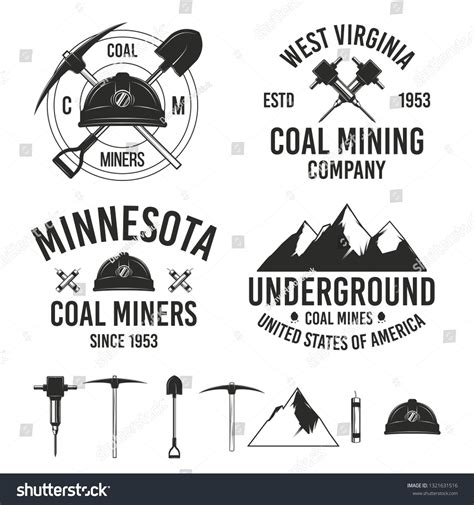 Set of vintage coal mining logo templates. \n7 design elements for ...