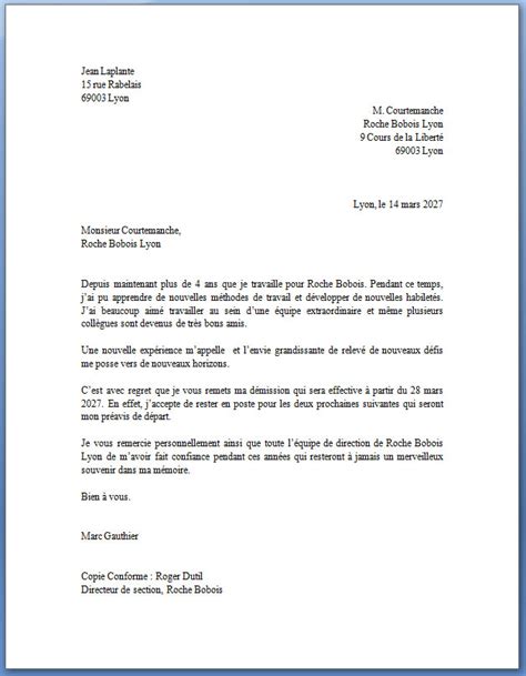 Exemple de Lettre de Démission Complétée Docutexte