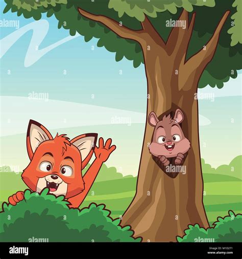 Cat and squirrel at forest Stock Vector Image & Art - Alamy