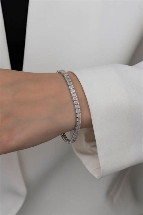 9 73Ct Baguette Cut Simulated Diamond Tennis Link Bracelet 14k White