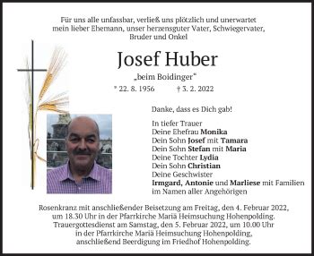 Traueranzeigen Von Josef Huber Trauer Merkur De