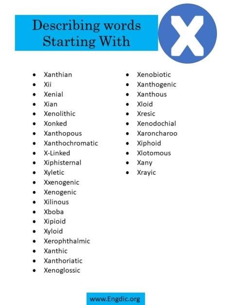 Describing Words That Start With X Engdic