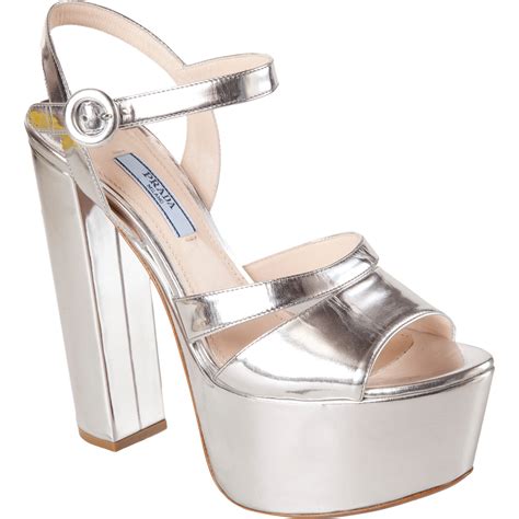 Prada Metallic Platform Sandal In Silver Lyst