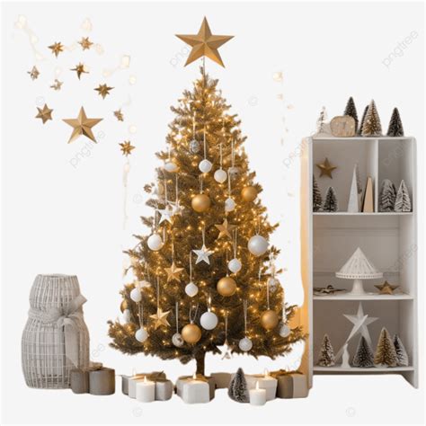 D Christmas Tree With Star Lights Decoration Balls And Lamps Merry