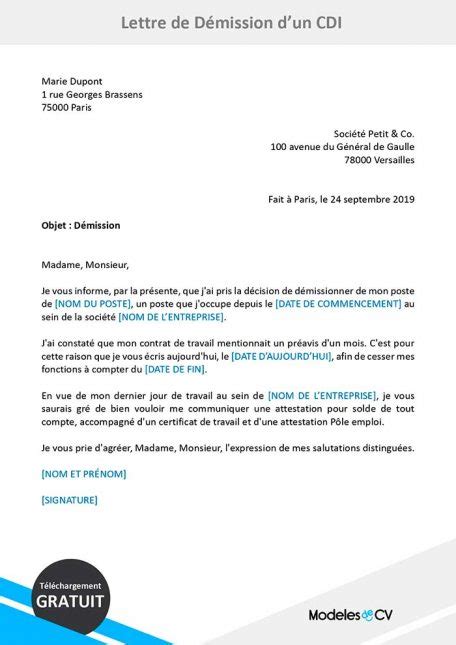 Comment D Missioner D Un Cdi En Lettre Pr Avis