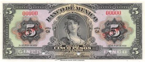 Mexico Pesos Series Bz Specimen Uncirculated Banknote Z