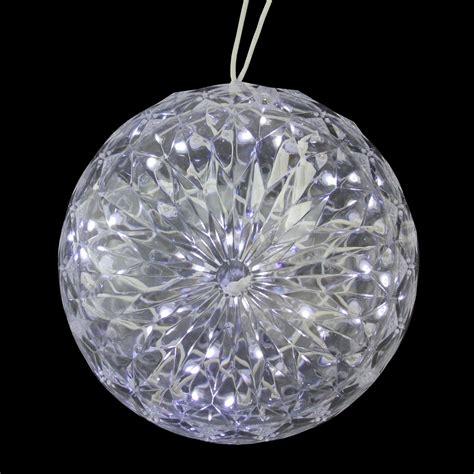 Northlight 6 White LED Lighted Hanging Crystal Sphere Ball Outdoor