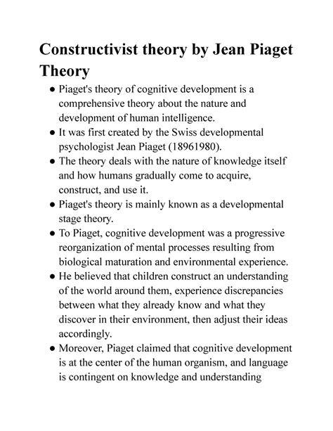 Learning Constructivist Theory By Jean Piaget Theory Constructivist