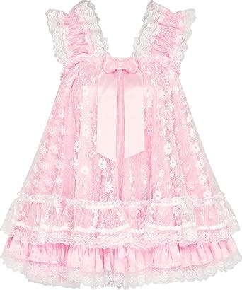 Satini Lingerie Satin Sissy Babydoll Ruffles Frilly Lace Nightie Negligee Cosplay Nightwear