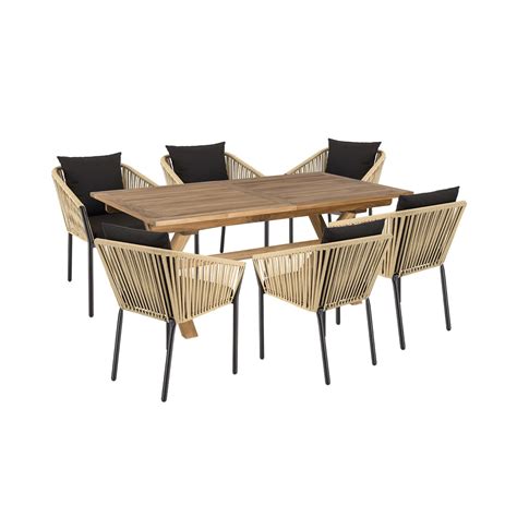 Ensemble Table De Jardin En Teck Avec Fauteuils En Corde Naturelle