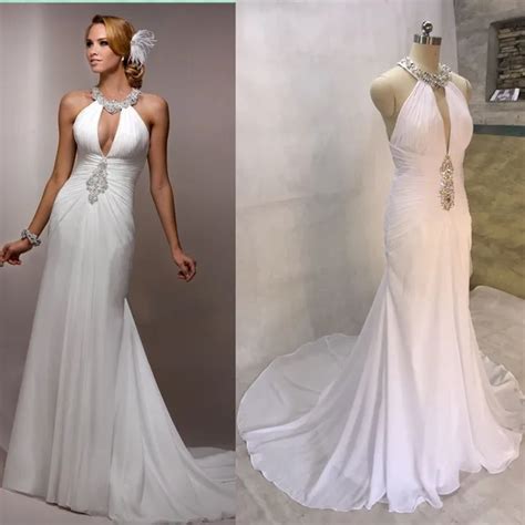 Mermaid Wedding Dresses 2017 Chiffon Bridal Gown Beaded Halter Top