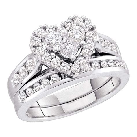 14kt White Gold Womens Princess Round Diamond Heart Bridal Wedding