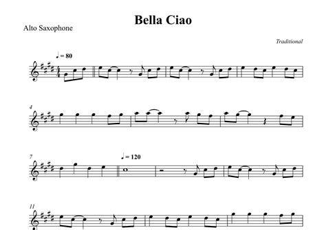 Bella Ciao For Alto Sax Arr Wesley S Silva By Traditional Sheet