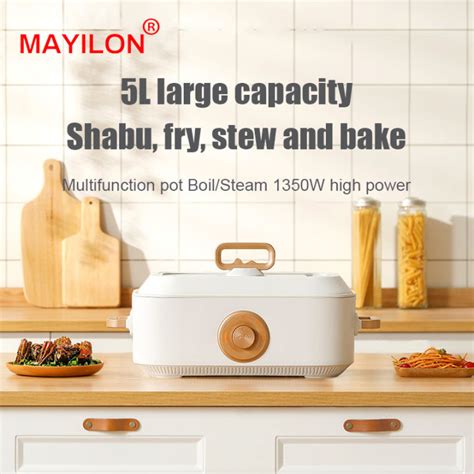 MAYILON Electric Cooker 2 In 1 Multi Functional Cooker 5L Non Stick Electric Hot Pot Milk Pot