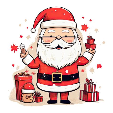 Premium Ai Image Cute Cartoon Santa Claus With Present Gift Boxes