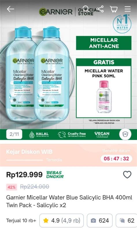 Garnier Micellar Water Blue Salicylic Bha Ml Twin Pack Kesehatan