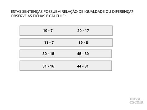 Ideias de igualdade em diferentes sentenças de subtrações Planos de