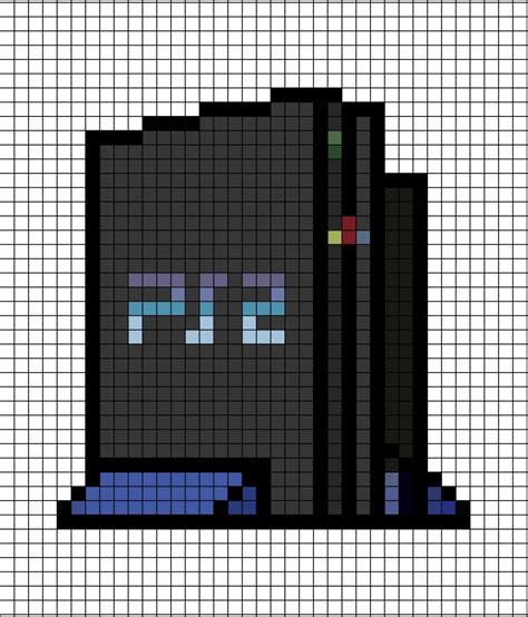 A Pixel Art Template Of The Standard PlayStation 2 Console Standing