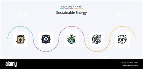 Sustainable Energy Line Filled Flat Icon Pack Including Power Energy