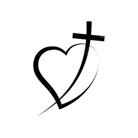 Religious Symbol Of Black Christian Cross In Heart Shape Vector