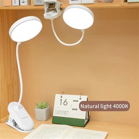 USB Recarreg Vel Desk Lamp Clip Bed Reading Book Night Light LED