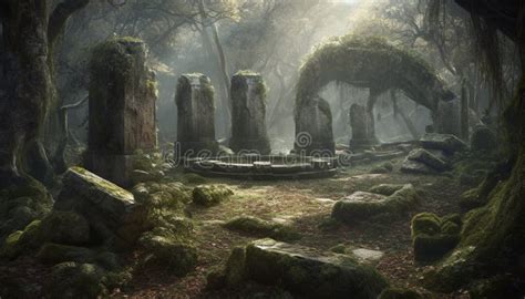 Ancient Tombstone in Spooky Old Forest Landscape Generated by AI Stock ...