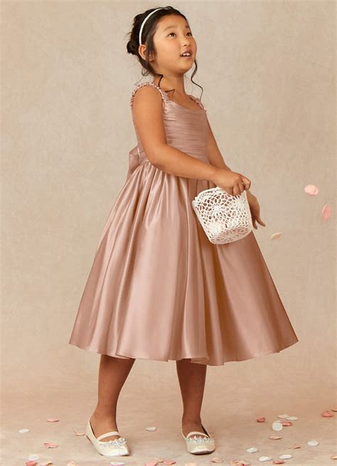 Azazie Cutie Pie Champagne Rose A Line Pleated Matte Satin Dress