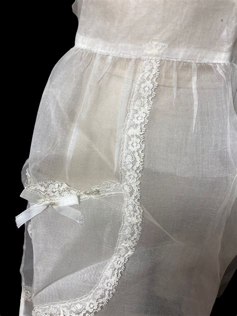 Vintage White Lace Apron Ultra Sheer Chiffon Nylon Si Gem