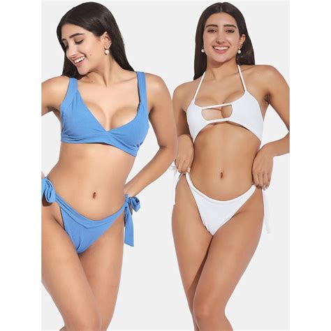 Buy Secrets By ZeroKaata Ribbed Beach Wear Swim Bikini Set Multi Color Online