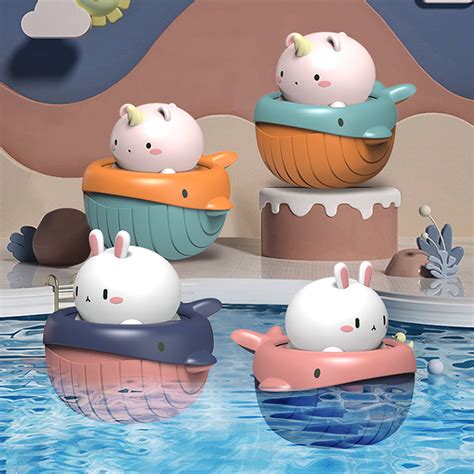 kiskick Baby Wind-up Shower Bath Toy, Cartoon Rabbit Whale Water Play