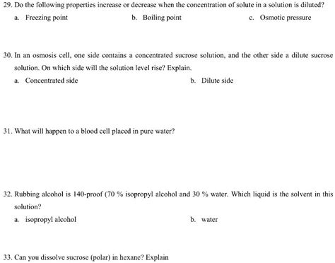 Solved 29 Do The Following Properties Increase Or Decrease When The Concentration Of Solute In