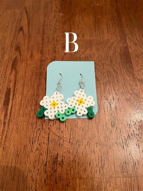 2 Toned Pixelated Perler Bead Flower Earrings Etsy