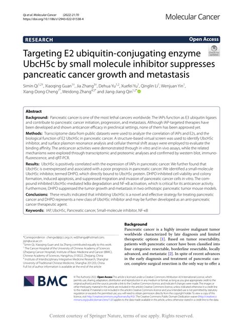 PDF Targeting E2 Ubiquitin Conjugating Enzyme UbcH5c By Small