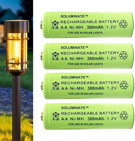 Soluminate AA Solar Light Batteries 300mAh Size AA 1 2V Rechargeable