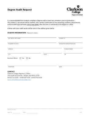 Fillable Online Degree Audit Request Clarkson College Fax Email Print