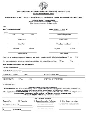 Fillable Online Cps K Student Record Request Form Cincinnati Public