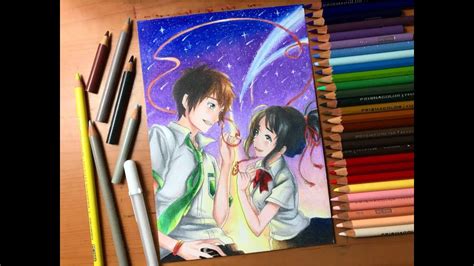 Kimi No Nawa Mitsuha Drawing 3 i use three images to this drawing and i ...