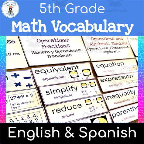 Bilingual 5th Grade Math Vocabulary Cards By Teach Simple